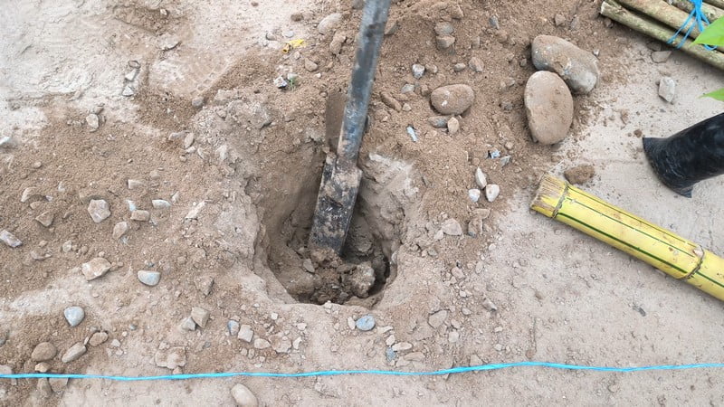 Metal digging bar used to dig holes for planting trees in a reforestation project in Peru