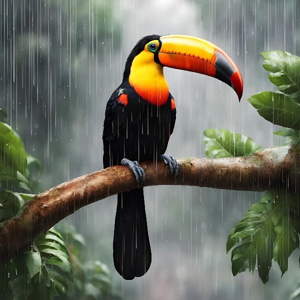 Tucan bird in the rainforest of Peru