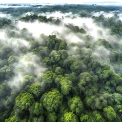 Some rainy facts Peru – The Amazon rainforest from above with mist between the trees Rainy Facts - Fact 2: Trees in the Amazon rainforest in Peru